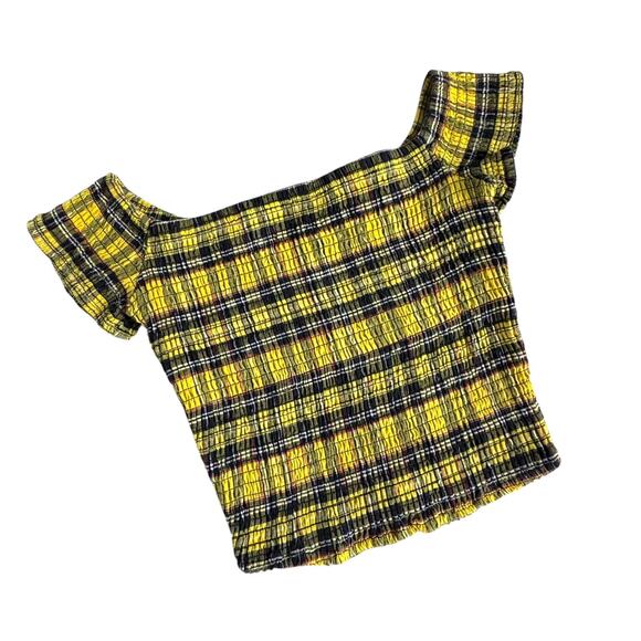 🍀Hot Topic Clueless Yellow Plaid Smocked Cropped Top Junior’s Size Small READ - Picture 3 of 10